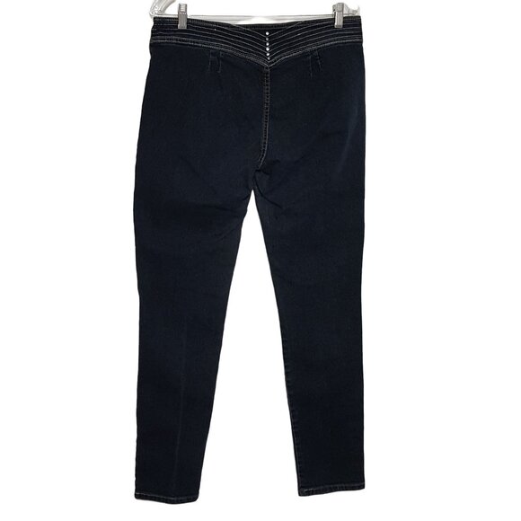 Miss Pirate Skinny Denim Jeans Women's 15 Blue Low Rise Dark Wash Embellished 34 - Picture 3 of 6